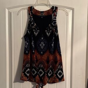 INC International Concepts Black and Rust Ikat Tie-Hem Tank